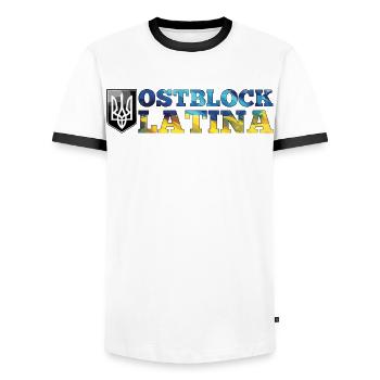 Ostblock Latina Ukrainerin Ukraine Geschenk - Männer Kontrast-T-Shirt - Weiß/Schwarz - Vorne - AI Model Female 172 light (172cm) & AI Model Male 178 dark (178cm)