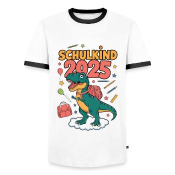 School Child 2025 School Enrollment Back to School - Men's Ringer Shirt - white/black - Front - AI Model Female 172 light (172cm) & AI Model Male 178 dark (178cm)