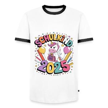 School Child 2025 School Enrollment Back to School - Men's Ringer Shirt - white/black - Front - AI Model Female 172 light (172cm) & AI Model Male 178 dark (178cm)