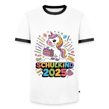 Schulkind 2025 Einschulung Schulanfang - Männer Kontrast-T-Shirt - Weiß/Schwarz - Vorne - AI Model Female 172 light (172cm) & AI Model Male 178 dark (178cm)
