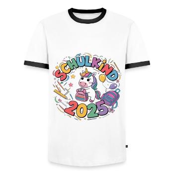 Schulkind 2025 Einschulung Schulanfang - Männer Kontrast-T-Shirt - Weiß/Schwarz - Vorne - AI Model Female 172 light (172cm) & AI Model Male 178 dark (178cm)