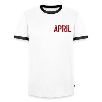 55ème Anniversaire Original Avril Millésime 1970 - T-shirt contrasté Homme - blanc/noir - Devant - AI Model Female 172 light (172cm) & AI Model Male 178 dark (178cm)