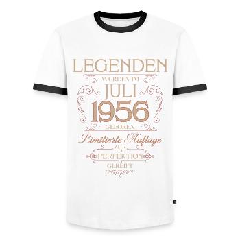 69e anniversaire Légende July Né en 1956 - T-shirt contrasté Homme - blanc/noir - Devant - AI Model Female 172 light (172cm) & AI Model Male 178 dark (178cm)