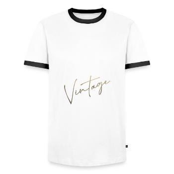Légende du 55e anniversaire née en 1970 - T-shirt contrasté Homme - blanc/noir - Devant - AI Model Female 172 light (172cm) & AI Model Male 178 dark (178cm)