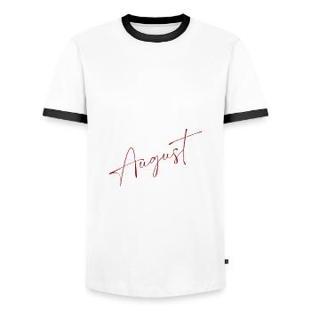 69e anniversaire Légende August Né en 1956 - T-shirt contrasté Homme - blanc/noir - Devant - AI Model Female 172 light (172cm) & AI Model Male 178 dark (178cm)