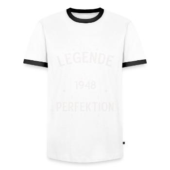 77e anniversaire Légende August Né en 1948 - T-shirt contrasté Homme - blanc/noir - Devant - AI Model Female 172 light (172cm) & AI Model Male 178 dark (178cm)