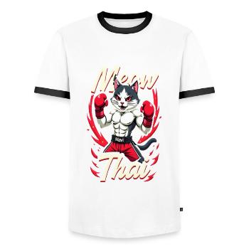 Drôle Muay Thai Boxe Muay Thai - T-shirt contrasté Homme - blanc/noir - Devant - AI Model Female 172 light (172cm) & AI Model Male 178 dark (178cm)