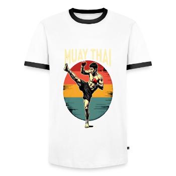 Drôle Muay Thai Boxe Muay Thai - T-shirt contrasté Homme - blanc/noir - Devant - AI Model Female 172 light (172cm) & AI Model Male 178 dark (178cm)