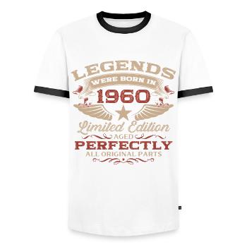 65. Geburtstag Original Jahrgang 1960 - Männer Kontrast-T-Shirt - Weiß/Schwarz - Vorne - AI Model Female 172 light (172cm) & AI Model Male 178 dark (178cm)