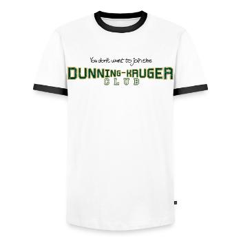Dunning-Kruger Club for light-coloured fabrics - Men's Ringer Shirt - white/black - Front - AI Model Female 172 light (172cm) & AI Model Male 178 dark (178cm)