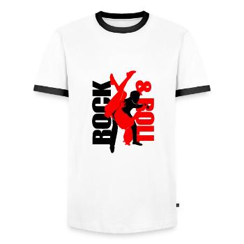 Akrobatischer Rock Dance Rock'n'Roll Dance Paar - Männer Kontrast-T-Shirt - Weiß/Schwarz - Vorne - AI Model Female 172 light (172cm) & AI Model Male 178 dark (178cm)