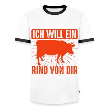 Ich Will Ein Rind Von Dir, Lustiger Grill Spruch - Männer Kontrast-T-Shirt - Weiß/Schwarz - Vorne - AI Model Female 172 light (172cm) & AI Model Male 178 dark (178cm)