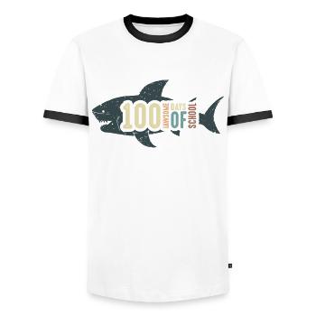 Jawsome Shark 100 jours d’école - T-shirt contrasté Homme - blanc/noir - Devant - AI Model Female 172 light (172cm) & AI Model Male 178 dark (178cm)