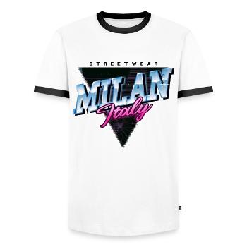 Mailand Milan Italien Stadt Skyline Vintage Retro - Männer Kontrast-T-Shirt - Weiß/Schwarz - Vorne - AI Model Female 172 light (172cm) & AI Model Male 178 dark (178cm)
