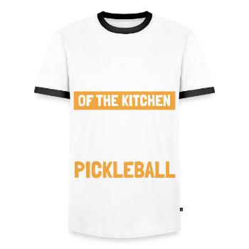 Restez en dehors de la cuisine Jouer au pickleball - T-shirt contrasté Homme - blanc/noir - Devant - AI Model Female 172 light (172cm) & AI Model Male 178 dark (178cm)