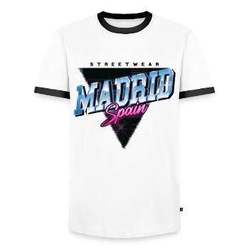 Madrid Espagne City Skyline Vintage Rétro - T-shirt contrasté Homme - blanc/noir - Devant - AI Model Female 172 light (172cm) & AI Model Male 178 dark (178cm)