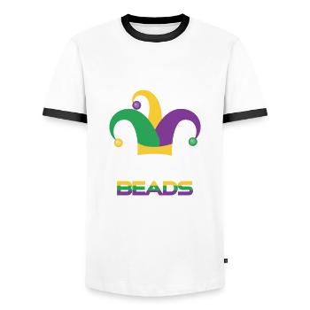 Laissez-les obtenir des perles Mardi Gra - T-shirt contrasté Homme - blanc/noir - Devant - AI Model Female 172 light (172cm) & AI Model Male 178 dark (178cm)