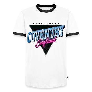 Coventry England UK City Skyline Vintage Retro - Men's Ringer Shirt - white/black - Front - AI Model Female 172 light (172cm) & AI Model Male 178 dark (178cm)