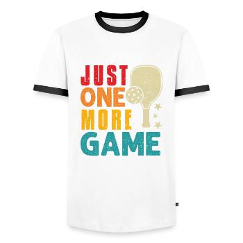 Just One More Game Funny Pickleball - Men's Ringer Shirt - white/black - Front - AI Model Female 172 light (172cm) & AI Model Male 178 dark (178cm)