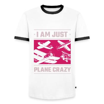 I Am Just Plane Crazy Aiplane Aviation - Men's Ringer Shirt - white/black - Front - AI Model Female 172 light (172cm) & AI Model Male 178 dark (178cm)