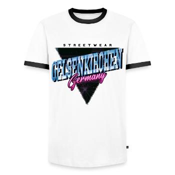 Gelsenkirchen Germany City Vintage Retro - Men's Ringer Shirt - white/black - Front - AI Model Female 172 light (172cm) & AI Model Male 178 dark (178cm)
