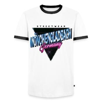 Mönchengladbach Germany City Vintage Retro - Men's Ringer Shirt - white/black - Front - AI Model Female 172 light (172cm) & AI Model Male 178 dark (178cm)