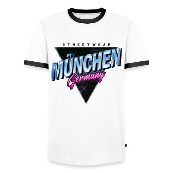 Munich Allemagne City Skyline Vintage Retro - T-shirt contrasté Homme - blanc/noir - Devant - AI Model Female 172 light (172cm) & AI Model Male 178 dark (178cm)