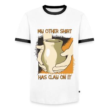 A de l’argile dessus Poterie amusante - T-shirt contrasté Homme - blanc/noir - Devant - AI Model Female 172 light (172cm) & AI Model Male 178 dark (178cm)