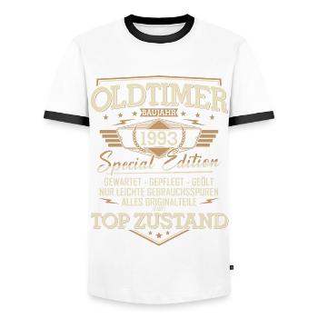 Oldtimer Baujahr Jahrgang 1993 Geburtstag Geschenk - Männer Kontrast-T-Shirt - Weiß/Schwarz - Vorne - AI Model Female 172 light (172cm) & AI Model Male 178 dark (178cm)