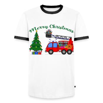 camion de pompiers Joyeux Noël - T-shirt contrasté Homme - blanc/noir - Devant - AI Model Female 172 light (172cm) & AI Model Male 178 dark (178cm)