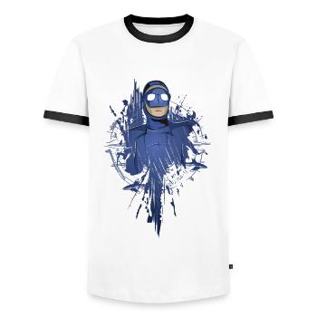Plongée, Plongeur, Plongeur en apnée, Plongeur sous-marin - T-shirt contrasté Homme - blanc/noir - Devant - AI Model Female 172 light (172cm) & AI Model Male 178 dark (178cm)