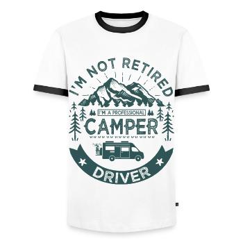 I am not retired camper driver papy Camping car - T-shirt contrasté Homme - blanc/noir - Devant - AI Model Female 172 light (172cm) & AI Model Male 178 dark (178cm)