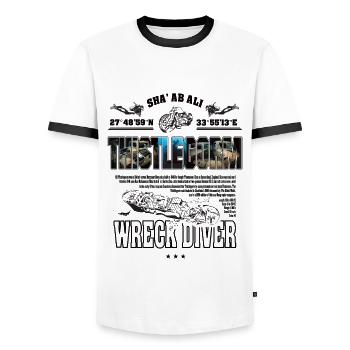 Wreck Thistlegorm Egypt Diving History - Men's Ringer Shirt - white/black - Front - AI Model Female 172 light (172cm) & AI Model Male 178 dark (178cm)