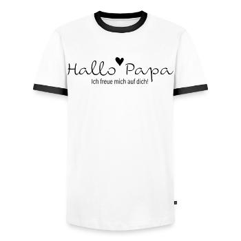 Hallo Papa ich freue mich auf dich - Männer Kontrast-T-Shirt - Weiß/Schwarz - Vorne - AI Model Female 172 light (172cm) & AI Model Male 178 dark (178cm)