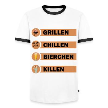 Grillen Chillen Bierchen Killen Grill Bier Spruch - Männer Kontrast-T-Shirt - Weiß/Schwarz - Vorne - AI Model Female 172 light (172cm) & AI Model Male 178 dark (178cm)