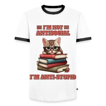Clever Baby Cat - Men's Ringer Shirt - white/black - Front - AI Model Female 172 light (172cm) & AI Model Male 178 dark (178cm)