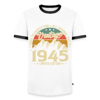 79th Birthday Vintage 1945 Retro - Men's Ringer Shirt - white/black - Front - AI Model Female 172 light (172cm) & AI Model Male 178 dark (178cm)