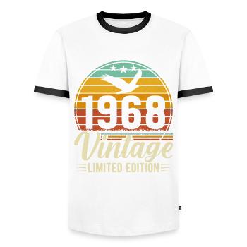 Né en 1968 - 56e anniversaire légendaire - T-shirt contrasté Homme - blanc/noir - Devant - AI Model Female 172 light (172cm) & AI Model Male 178 dark (178cm)