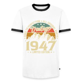 Millésime 1947 Anniversaire - T-shirt contrasté Homme - blanc/noir - Devant - AI Model Female 172 light (172cm) & AI Model Male 178 dark (178cm)