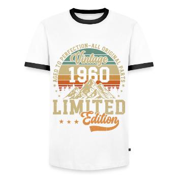 Anniversaire légendaire de 1960 - T-shirt contrasté Homme - blanc/noir - Devant - AI Model Female 172 light (172cm) & AI Model Male 178 dark (178cm)