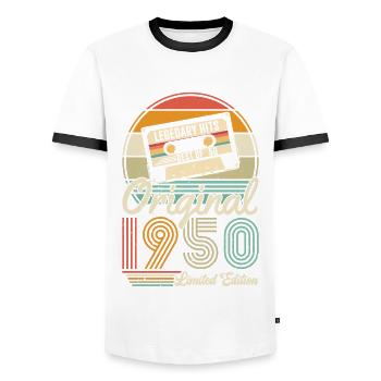 Vintage anniversaire des années 1950 - T-shirt contrasté Homme - blanc/noir - Devant - AI Model Female 172 light (172cm) & AI Model Male 178 dark (178cm)