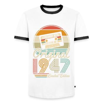 Millésime 1947 - Un 77e anniversaire légendaire ! - T-shirt contrasté Homme - blanc/noir - Devant - AI Model Female 172 light (172cm) & AI Model Male 178 dark (178cm)