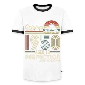 Joie d’anniversaire vintage des années 1950 - T-shirt contrasté Homme - blanc/noir - Devant - AI Model Female 172 light (172cm) & AI Model Male 178 dark (178cm)