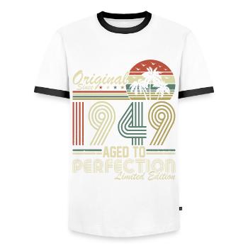 Millésime légendaire 1949 - 75 ans - T-shirt contrasté Homme - blanc/noir - Devant - AI Model Female 172 light (172cm) & AI Model Male 178 dark (178cm)