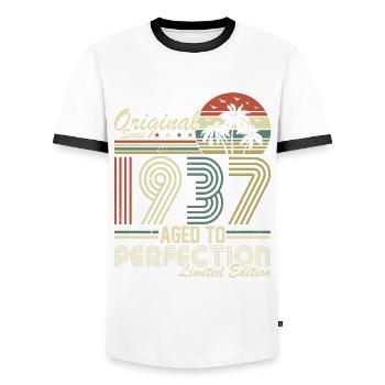 87. Geburtstag Vintage Retro 1937 - Men's Ringer Shirt - white/black - Front - AI Model Female 172 light (172cm) & AI Model Male 178 dark (178cm)