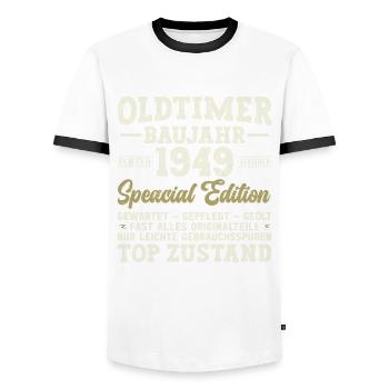 Vintage 1949 Birthday Legendary 75th Birthday - Men's Ringer Shirt - white/black - Front - AI Model Female 172 light (172cm) & AI Model Male 178 dark (178cm)