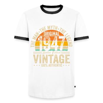 Millésime 1947 - une citation d’anniversaire légendaire - T-shirt contrasté Homme - blanc/noir - Devant - AI Model Female 172 light (172cm) & AI Model Male 178 dark (178cm)