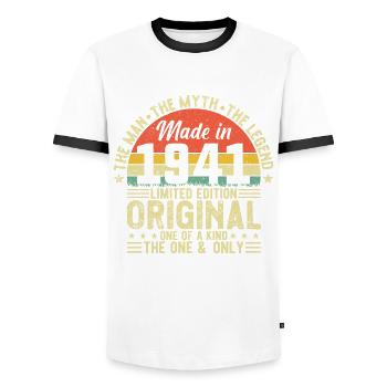 Chemise d’anniversaire vintage 1941 - 83 ans - T-shirt contrasté Homme - blanc/noir - Devant - AI Model Female 172 light (172cm) & AI Model Male 178 dark (178cm)