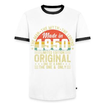 Anniversaire des années 1950 - T-shirt contrasté Homme - blanc/noir - Devant - AI Model Female 172 light (172cm) & AI Model Male 178 dark (178cm)