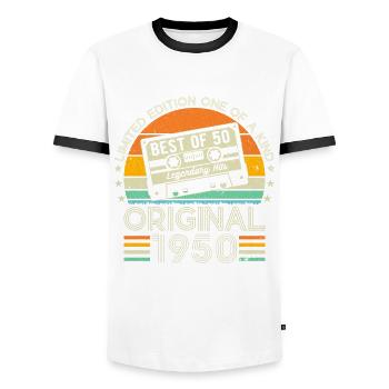 Légendaire 74e anniversaire 1950 - T-shirt contrasté Homme - blanc/noir - Devant - AI Model Female 172 light (172cm) & AI Model Male 178 dark (178cm)